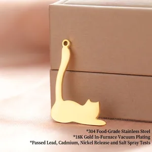 Polished 18K gold vacuum plated 304 stainless steel cat pendant jewelry charm