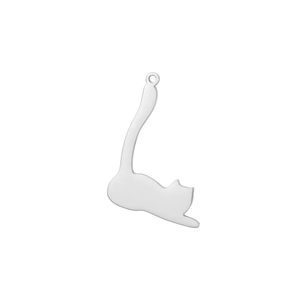 Polished stainless steel cat pendant for DIY jewelry making with a smooth silver finish