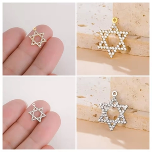 Stainless Steel Star Of David Hexagram Pendant Rhinestone Inlaid Charms For DIY Jewelry Making Necklaces Earrings Findings