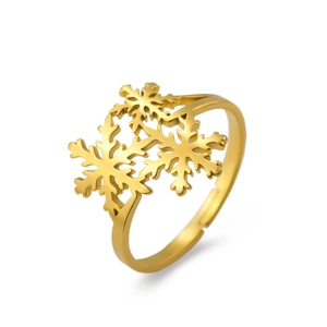 Gold snowflake adjustable stainless steel ring with elegant triple snowflake design