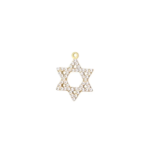 Golden Star of David pendant with pave-set rhinestones and a closed hanging loop