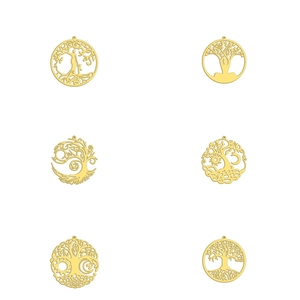 Pendentifs Ronds Évidés en Acier Inoxydable Arbre de Vie pour Fabrication de Colliers Porte-clés DIY Apprêts de Bijoux Artistiques Or Argent