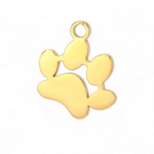 Polished gold stainless steel cat paw pendant with ring connector for DIY jewelry making