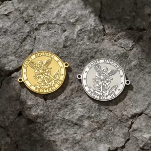 Stainless Steel Saint Michael Archangel Pendant Religious Double Sided Engraved Medal Charm For Necklace Bracelet DIY Jewelry Making