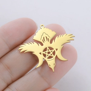 Golden stainless steel owl pendant with pentagram star for DIY jewelry necklace
