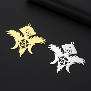 Stainless Steel Gothic Raven Pentagram Wing Pendant For DIY Necklace Keychain Making Mysterious Wiccan Jewelry Components