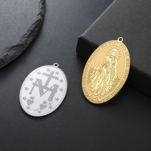 Stainless Steel Miraculous Medal Virgin Mary Religious Pendant Catholic Charm For Jewelry Making Necklace DIY Accessory