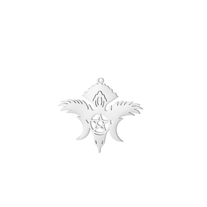 Mystic wings stainless steel pendant with pentagram and triple moon goddess design
