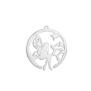 Colgante de hada hueco redondo de acero inoxidable con alas y estrellas para joyas DIY