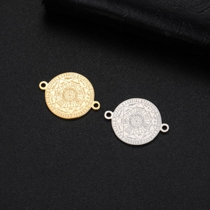 Stainless Steel Seal Of The Seven Archangels Pendant Round Double Hole Connector For DIY Bracelet Necklace Making Jewelry
