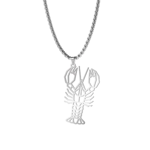 Zilveren roestvrijstalen ketting met een modern geometrisch hol kreeft hanger ontwerp