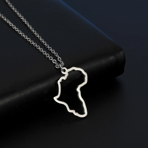 Polished stainless steel Africa map pendant necklace on silver cable chain