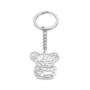 Minimalist silver koala animal keychain with hollow-out geometric stainless steel pendant