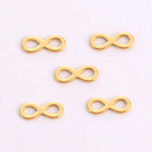 Five 18K gold-plated infinity symbol charms in polished stainless steel for DIY jewelry