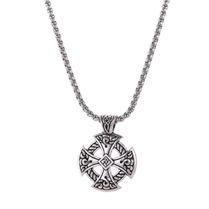 Vintage Celtic cross pendant with box chain in antique silver finish for men