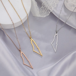 Vintage stainless steel Palestine map pendant necklaces in gold, silver and rose gold