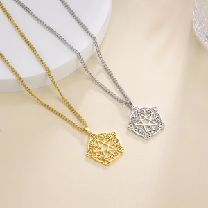 Collana con ciondolo a stella pentagramma in oro e argento con catena in acciaio inossidabile