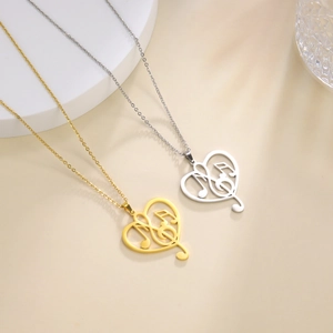 Collana minimalista in acciaio inossidabile con pendente cuore e nota musicale oro e argento