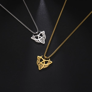 Collana con pendente a nodo celtico e luna in acciaio inossidabile oro e argento