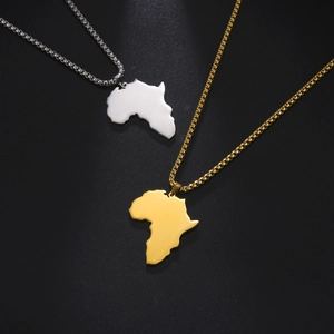 Ciondoli mappa Africa oro e argento su catene a scatola in acciaio inox lucidato