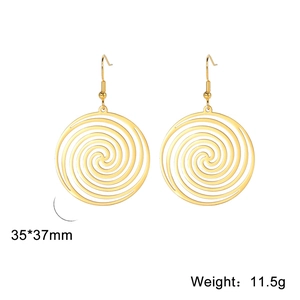 Polished gold hollow spiral circle drop earrings for women with minimalist round design