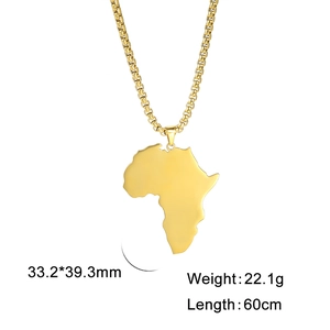 Collana con ciondolo mappa Africa placcato oro 18k, superficie lucida e catena box