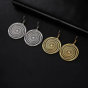 Stainless Steel Hollow Round Pendant Earrings Vintage Geometric Vortex Music Symbol Hook Dangle Earrings For Women Jewelry Gift