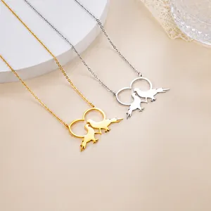 Collane in acciaio inossidabile oro e argento con ciondoli a cuore e uccelli su piedistalli
