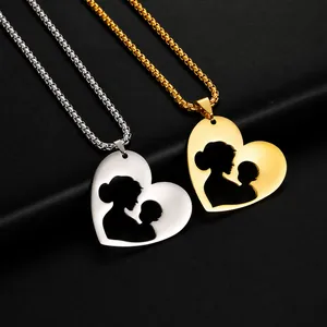 Roestvrij Staal Moeder Kind Halsketting Voor Vrouwen Minimalistisch Hol Hart Zwangere Moeder Silhouet Hanger Halsketting Moederdag Cadeau Sieraden