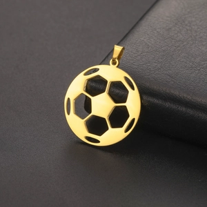 Detailed view of hollow football soccer charm in polished gold stainless steel