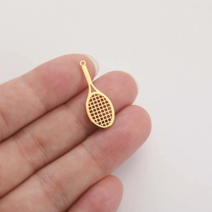 Golden stainless steel tennis racket pendant charm with hollow grid design for jewelry DIY