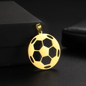 Hollow gold stainless steel soccer pendant with bail for DIY necklace and jewelry making