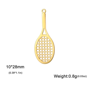 Polished 10x28mm stainless steel tennis racket pendant for DIY jewelry making