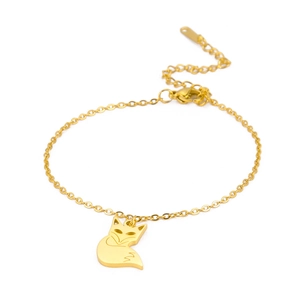 Pulsera de cadena de acero inoxidable dorado con colgante de silueta de zorro hueco