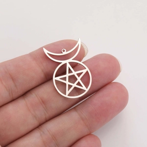 Silver stainless steel moon and pentagram pendant for DIY jewelry making accessories