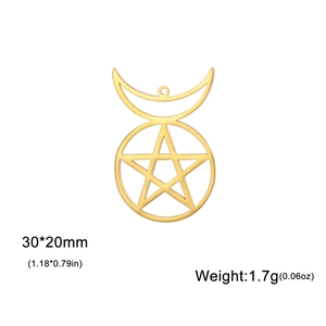18K gold plated stainless steel hollow moon and pentagram star pendant 30x20mm