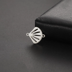 Pendentif coquillage évidé en acier inoxydable avec double anneaux pour bijoux DIY