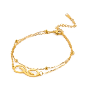 Elegante tobillera de acero inoxidable chapado en oro de 18K con dije de infinito