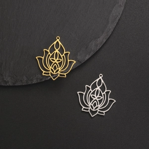 Ciondolo Fiore di Loto Vuoto Mandala in Acciaio Inossidabile Accessorio per Gioielli Fai-da-te per Collane Orecchini Donna