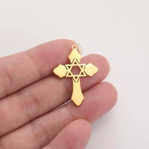 Pendente croce e stella di David dorata in acciaio per creazione gioielli DIY