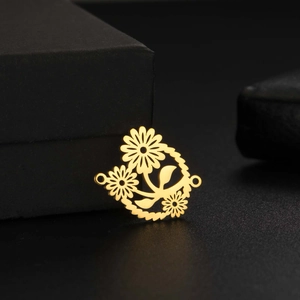 Gouden roestvrijstalen madeliefje hanger voor DIY-sieraden op zwarte geschenkdoos