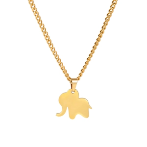 Polished gold elephant pendant necklace in minimalist stainless steel with cable chain
