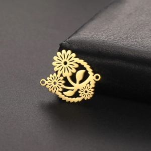Gouden madeliefje hanger van roestvrij staal met dubbele lussen voor DIY sieraden