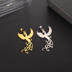 Ciondolo Fenice Traforato in Stile Cinese Vintage Acciaio Inossidabile DIY Accessorio per Collana Portachiavi Oro Argento