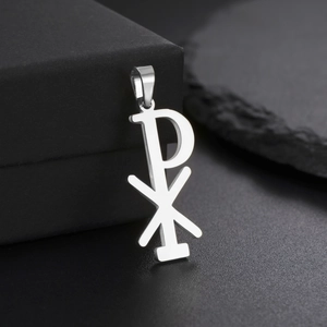 Polished silver Chi Rho pendant made of stainless steel for DIY jewelry making