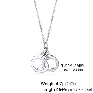 Silver handcuffs pendant necklace with 45+5cm adjustable chain for couples and friends