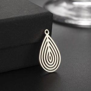 Minimalist silver teardrop hollow pendant with nested geometric lines for DIY jewelry