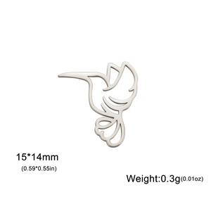 Minimalist stainless steel hummingbird hollow pendant charm for DIY jewelry, 15x14mm size