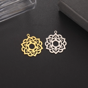 Stainless Steel Hollow Mandala Lotus Pendant Only (Without Chain) Flower Charm For DIY Jewelry Making Accessories Women