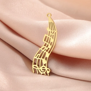 Pendentif notes de musique en acier inoxydable plaqué or 18 carats avec portée